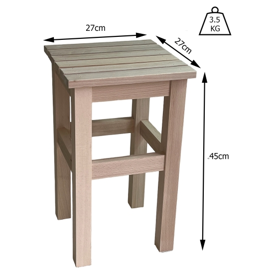 Taboret stołek Prosty naturalny drewno bukowe lite 45 cm naturalne drewno bukowe